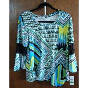 Studio Works Petite Bohemian Turquoise Julia Cube Crochet Accents Sleeve Size PL